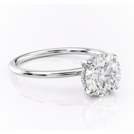 Halo - Inel de logodnă Genevieve din aur Alb 14kt cu moissanite tăietură rotundă – Solitar rafinată pentru profil înalt | Personalizează și configurează gratuit online