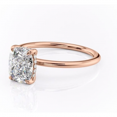 Inel de logodnă Genevieve din aur Rose 14kt cu moissanite tăietură pernă – Solitar rafinată pentru profil înalt | Personalizează și configurează gratuit online [6]
