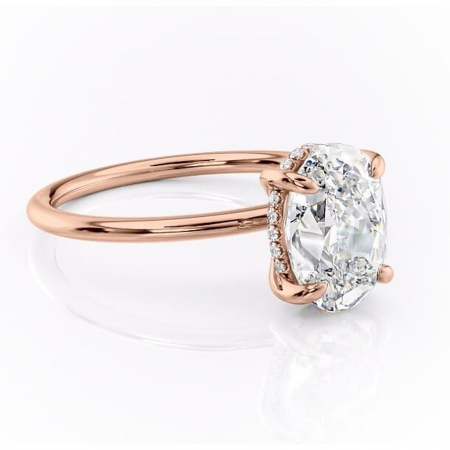Aur roz - Inel de logodnă Genevieve din aur Rose 18kt cu moissanite tăietură ovală – Solitar rafinată pentru profil înalt | Personalizează și configurează gratuit online