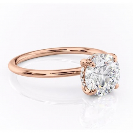 Alege dupa Culoare - Inel de logodnă Genevieve din aur Rose 14kt cu moissanite tăietură rotundă – Solitar rafinată pentru profil înalt | Personalizează și configurează gratuit online