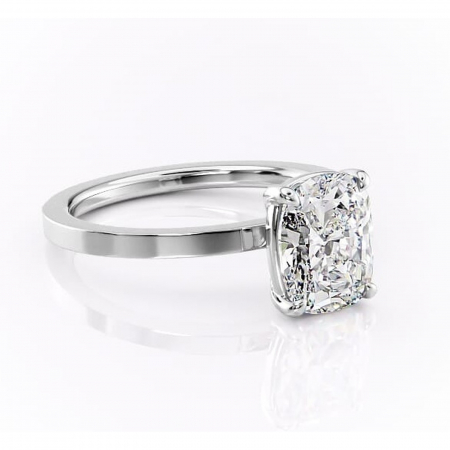 Pernă alungită - Inel de logodnă Georgiana din aur Alb 14kt cu moissanite tăietură pernă – Profil pătrat rafinată pentru profil înalt | Personalizează și configurează gratuit online