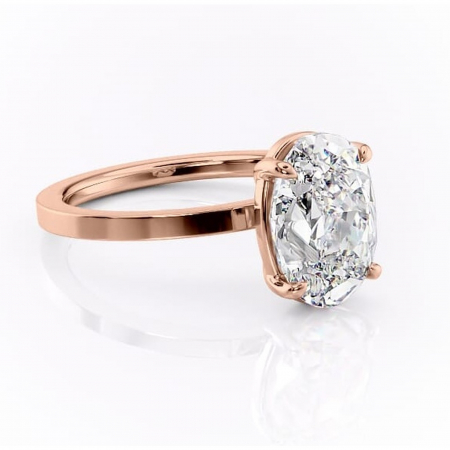 Ovală - Inel de logodnă Georgiana din aur Rose 18kt cu moissanite tăietură ovală – Profil pătrat rafinată pentru profil înalt | Personalizează și configurează gratuit online