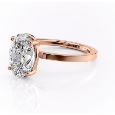 Inel de logodnă Georgiana din aur Rose 14kt cu moissanite tăietură ovală – Profil pătrat rafinată pentru profil înalt | Personalizează și configurează gratuit online [6]