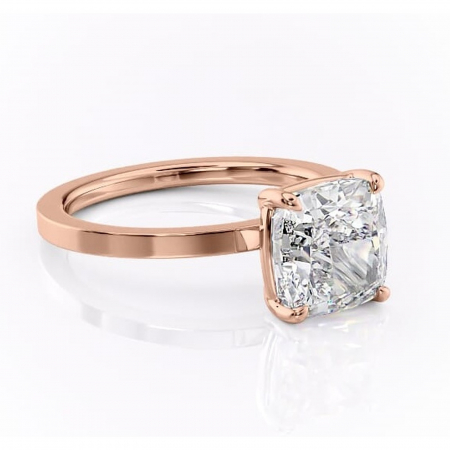 Aur roz - Inel de logodnă Georgiana din aur Rose 18kt cu moissanite tăietură pernă – Profil pătrat rafinată pentru profil înalt | Personalizează și configurează gratuit online