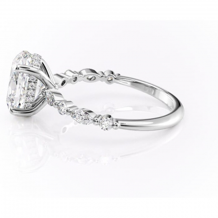 Inel de logodnă Gwendolyn din aur Alb 14kt cu moissanite tăietură ovală – Pietre laterale rafinată pentru profil înalt | Personalizează și configurează gratuit online [5]