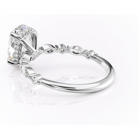 Inel de logodnă Gwendolyn din aur Alb 14kt cu moissanite tăietură ovală – Pietre laterale rafinată pentru profil înalt | Personalizează și configurează gratuit online [4]