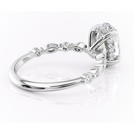 Inel de logodnă Gwendolyn din aur Alb 14kt cu moissanite tăietură ovală – Pietre laterale rafinată pentru profil înalt | Personalizează și configurează gratuit online [2]