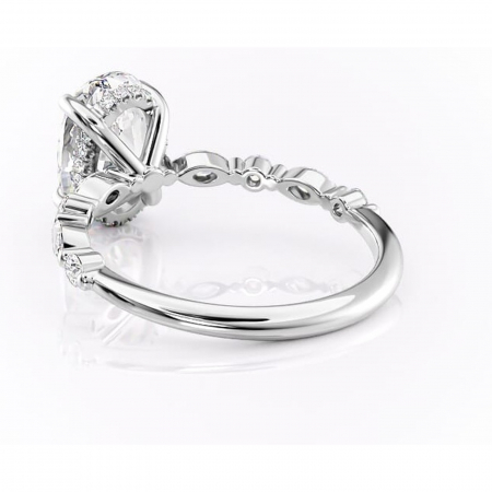 Inel de logodnă Gwendolyn din aur Alb 14kt cu moissanite tăietură ovală – Pietre laterale rafinată pentru profil înalt | Personalizează și configurează gratuit online [3]