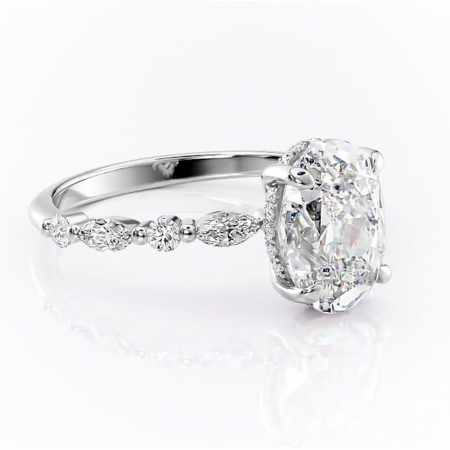 Ovală - Inel de logodnă Gwendolyn din aur Alb 14kt cu moissanite tăietură ovală – Pietre laterale rafinată pentru profil înalt | Personalizează și configurează gratuit online