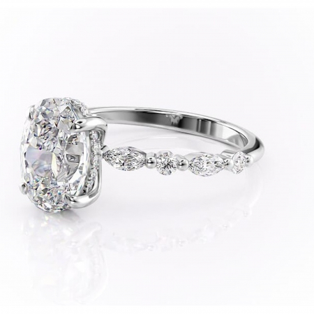 Inel de logodnă Gwendolyn din aur Alb 14kt cu moissanite tăietură ovală – Pietre laterale rafinată pentru profil înalt | Personalizează și configurează gratuit online [6]