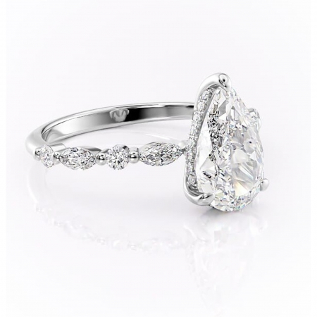 Pară - Inel de logodnă Gwendolyn din aur Alb 14kt cu moissanite tăietură pară – Pietre laterale rafinată pentru profil înalt | Personalizează și configurează gratuit online