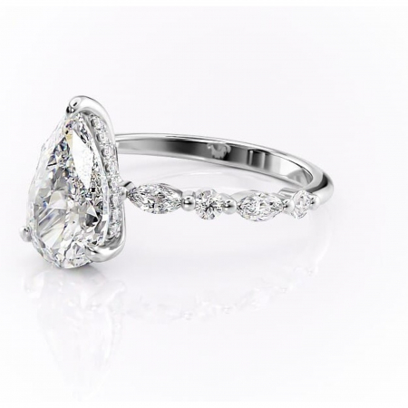 Inel de logodnă Gwendolyn din aur Alb 18kt cu moissanite tăietură pară – Pietre laterale rafinată pentru profil înalt | Personalizează și configurează gratuit online [6]