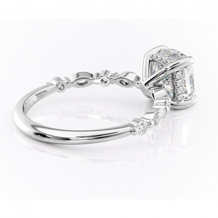 Inel de logodnă Gwendolyn din aur Alb 14kt cu moissanite tăietură pernă – Pietre laterale rafinată pentru profil înalt | Personalizează și configurează gratuit online [2]