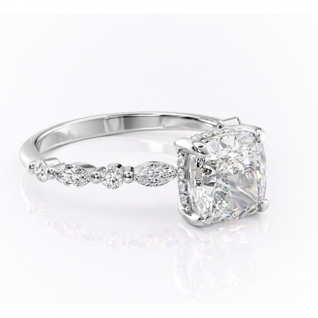 Pernă - Inel de logodnă Gwendolyn din aur Alb 14kt cu moissanite tăietură pernă – Pietre laterale rafinată pentru profil înalt | Personalizează și configurează gratuit online