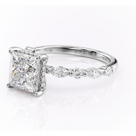 Inel de logodnă Gwendolyn din aur Alb 14kt cu moissanite tăietură princess – Pietre laterale rafinată pentru profil înalt | Personalizează și configurează gratuit online [6]