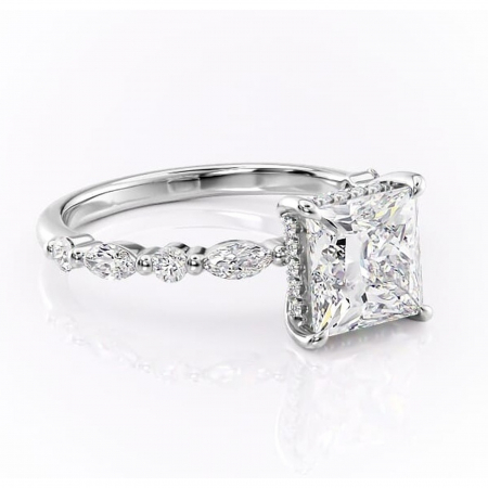 Princess - Inel de logodnă Gwendolyn din aur Alb 14kt cu moissanite tăietură princess – Pietre laterale rafinată pentru profil înalt | Personalizează și configurează gratuit online