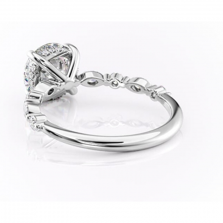 Inel de logodnă Gwendolyn din aur Alb 14kt cu moissanite tăietură rotundă – Pietre laterale rafinată pentru profil înalt | Personalizează și configurează gratuit online [3]