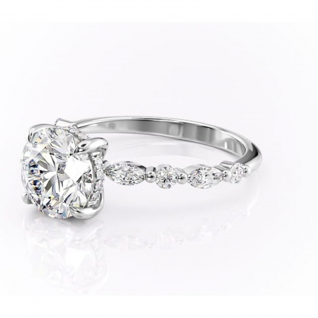Inel de logodnă Gwendolyn din aur Alb 14kt cu moissanite tăietură rotundă – Pietre laterale rafinată pentru profil înalt | Personalizează și configurează gratuit online [6]