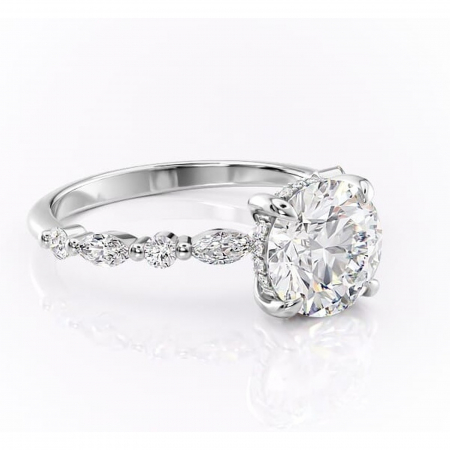 Halo - Inel de logodnă Gwendolyn din aur Alb 14kt cu moissanite tăietură rotundă – Pietre laterale rafinată pentru profil înalt | Personalizează și configurează gratuit online