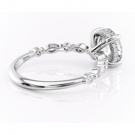 Inel de logodnă Gwendolyn din aur Alb 14kt cu moissanite tăietură rotundă – Pietre laterale rafinată pentru profil înalt | Personalizează și configurează gratuit online [2]