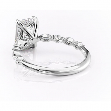 Inel de logodnă Gwendolyn din aur Alb 14kt cu moissanite tăietură smarald – Pietre laterale rafinată pentru profil înalt | Personalizează și configurează gratuit online [3]