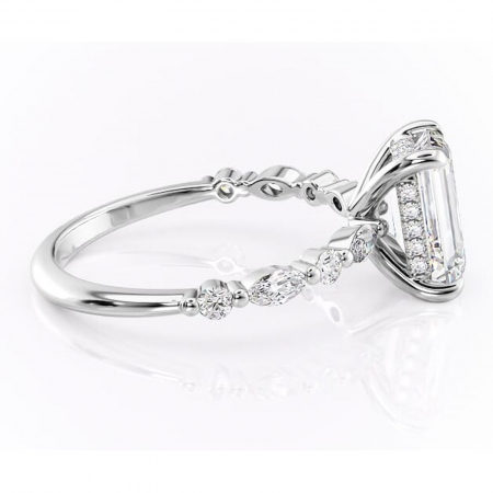 Inel de logodnă Gwendolyn din aur Alb 14kt cu moissanite tăietură smarald – Pietre laterale rafinată pentru profil înalt | Personalizează și configurează gratuit online [1]