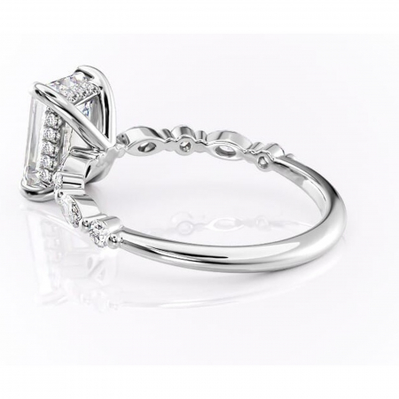 Inel de logodnă Gwendolyn din aur Alb 14kt cu moissanite tăietură smarald – Pietre laterale rafinată pentru profil înalt | Personalizează și configurează gratuit online [4]