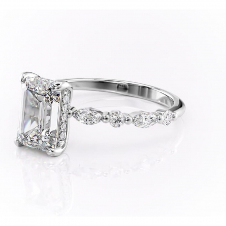 Inel de logodnă Gwendolyn din aur Alb 14kt cu moissanite tăietură smarald – Pietre laterale rafinată pentru profil înalt | Personalizează și configurează gratuit online [6]