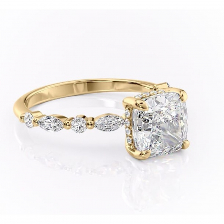 Aur galben - Inel de logodnă Gwendolyn din aur Galben 18kt cu moissanite tăietură pernă – Pietre laterale rafinată pentru profil înalt | Personalizează și configurează gratuit online