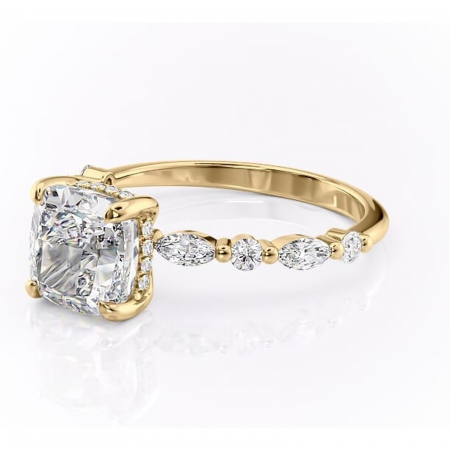 Inel de logodnă Gwendolyn din aur Galben 14kt cu moissanite tăietură pernă – Pietre laterale rafinată pentru profil înalt | Personalizează și configurează gratuit online [6]