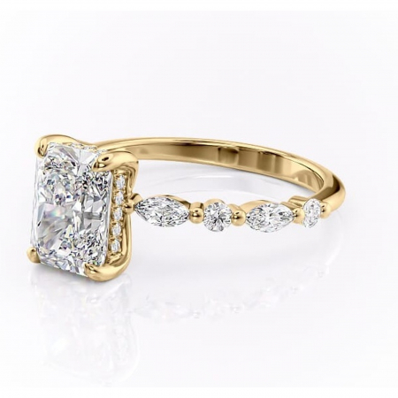 Inel de logodnă Gwendolyn din aur Galben 18kt cu moissanite tăietură radiantă – Pietre laterale rafinată pentru profil înalt | Personalizează și configurează gratuit online [6]
