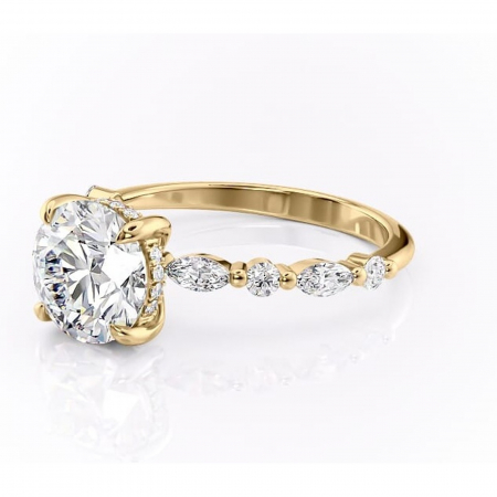 Inel de logodnă Gwendolyn din aur Galben 14kt cu moissanite tăietură rotundă – Pietre laterale rafinată pentru profil înalt | Personalizează și configurează gratuit online [6]