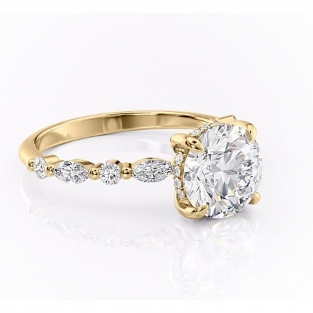 Aur galben - Inel de logodnă Gwendolyn din aur Galben 14kt cu moissanite tăietură rotundă – Pietre laterale rafinată pentru profil înalt | Personalizează și configurează gratuit online