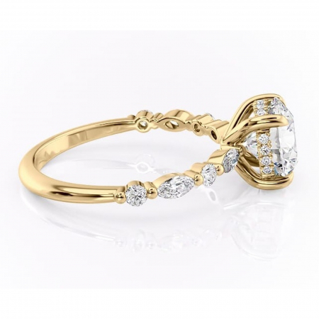 Inel de logodnă Gwendolyn din aur Galben 14kt cu moissanite tăietură rotundă – Pietre laterale rafinată pentru profil înalt | Personalizează și configurează gratuit online [1]