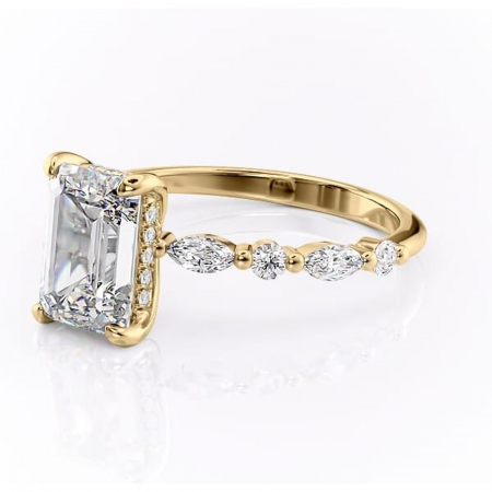 Inel de logodnă Gwendolyn din aur Galben 18kt cu moissanite tăietură smarald – Pietre laterale rafinată pentru profil înalt | Personalizează și configurează gratuit online [6]