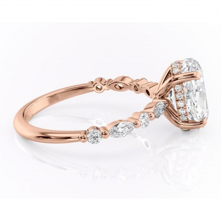 Inel de logodnă Gwendolyn din aur Rose 14kt cu moissanite tăietură ovală – Pietre laterale rafinată pentru profil înalt | Personalizează și configurează gratuit online [1]