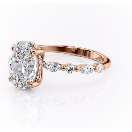 Inel de logodnă Gwendolyn din aur Rose 14kt cu moissanite tăietură ovală – Pietre laterale rafinată pentru profil înalt | Personalizează și configurează gratuit online [6]