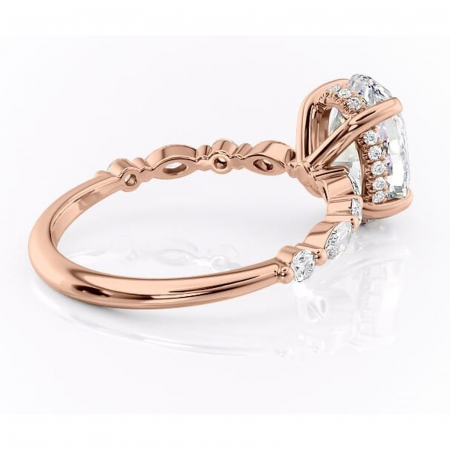Inel de logodnă Gwendolyn din aur Rose 14kt cu moissanite tăietură ovală – Pietre laterale rafinată pentru profil înalt | Personalizează și configurează gratuit online [2]