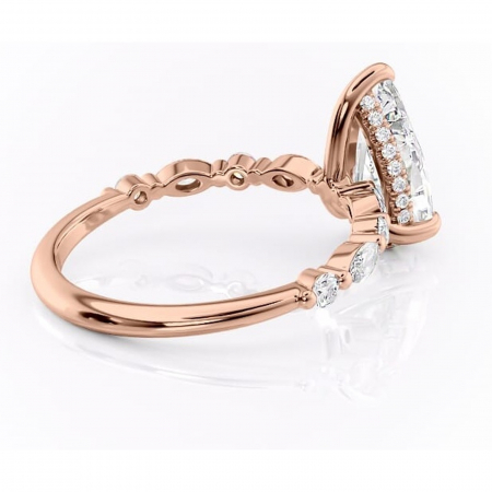 Inel de logodnă Gwendolyn din aur Rose 18kt cu moissanite tăietură pară – Pietre laterale rafinată pentru profil înalt | Personalizează și configurează gratuit online [2]