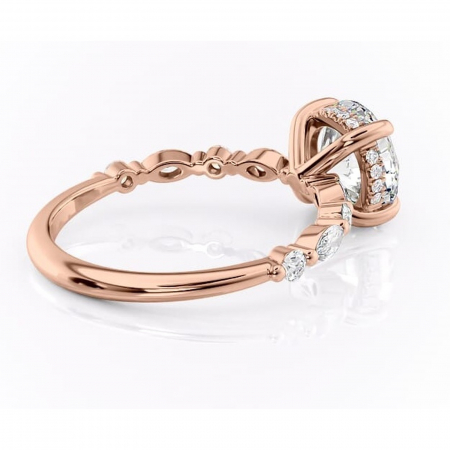 Inel de logodnă Gwendolyn din aur Rose 14kt cu moissanite tăietură rotundă – Pietre laterale rafinată pentru profil înalt | Personalizează și configurează gratuit online [2]