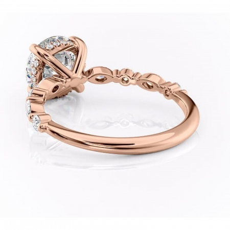 Inel de logodnă Gwendolyn din aur Rose 14kt cu moissanite tăietură rotundă – Pietre laterale rafinată pentru profil înalt | Personalizează și configurează gratuit online [3]