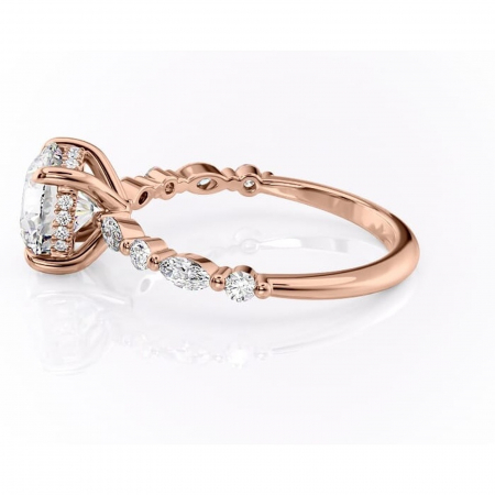 Inel de logodnă Gwendolyn din aur Rose 14kt cu moissanite tăietură rotundă – Pietre laterale rafinată pentru profil înalt | Personalizează și configurează gratuit online [5]