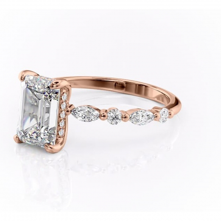 Inel de logodnă Gwendolyn din aur Rose 18kt cu moissanite tăietură smarald – Pietre laterale rafinată pentru profil înalt | Personalizează și configurează gratuit online [6]