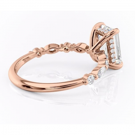 Inel de logodnă Gwendolyn din aur Rose 18kt cu moissanite tăietură smarald – Pietre laterale rafinată pentru profil înalt | Personalizează și configurează gratuit online [2]