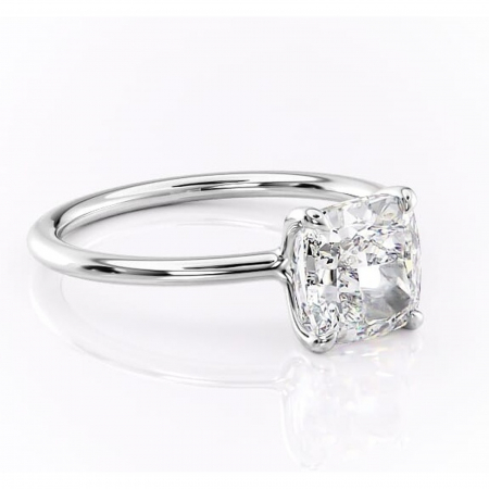 Pernă - Inel de logodnă Helena din aur Alb 14kt cu moissanite tăietură pernă – Solitar rafinată pentru profil jos | Personalizează și configurează gratuit online