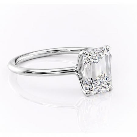 Smarald - Inel de logodnă Helena din aur Alb 14kt cu moissanite tăietură smarald – Solitar rafinată pentru profil jos | Personalizează și configurează gratuit online