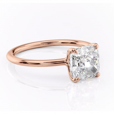 Aur roz - Inel de logodnă Helena din aur Rose 18kt cu moissanite tăietură pernă – Solitar rafinată pentru profil jos | Personalizează și configurează gratuit online