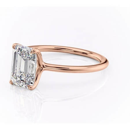 Inel de logodnă Helena din aur Rose 14kt cu moissanite tăietură smarald – Solitar rafinată pentru profil jos | Personalizează și configurează gratuit online [6]