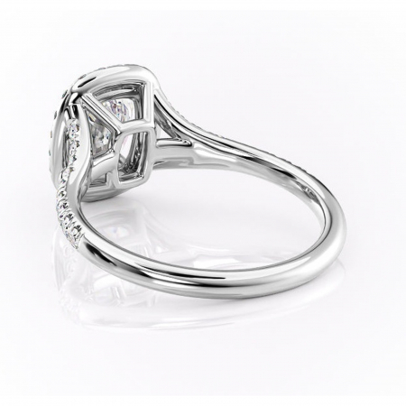 Inel de logodnă Henrietta din aur Alb 14kt cu moissanite tăietură asscher – Halo rafinată pentru profil mediu | Personalizează și configurează gratuit online [3]