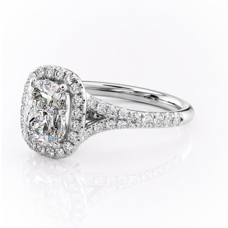 Inel de logodnă Henrietta din aur Alb 14kt cu moissanite tăietură asscher – Halo rafinată pentru profil mediu | Personalizează și configurează gratuit online [6]